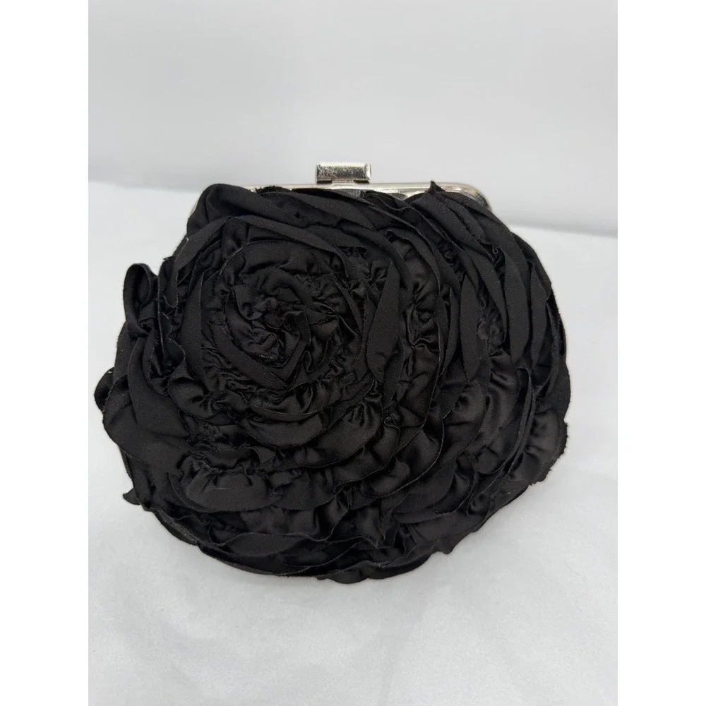 White House Black Market Clutch Rosette Ruffle Evening Cocktail Bag Elegant SM